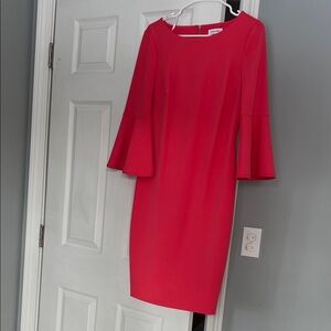 Calvin Klein Vibrant Salmon Long Sleeve Dress